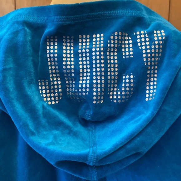Juicy Couture Velour Hoodie Spellout JUICY on Hood Teal Peacock Girls Sz 14 - Picture 3 of 11